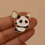 Panda Playing Badminton Enamel Pin -3