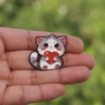 Cat Holding Heart Enamel Pin -10
