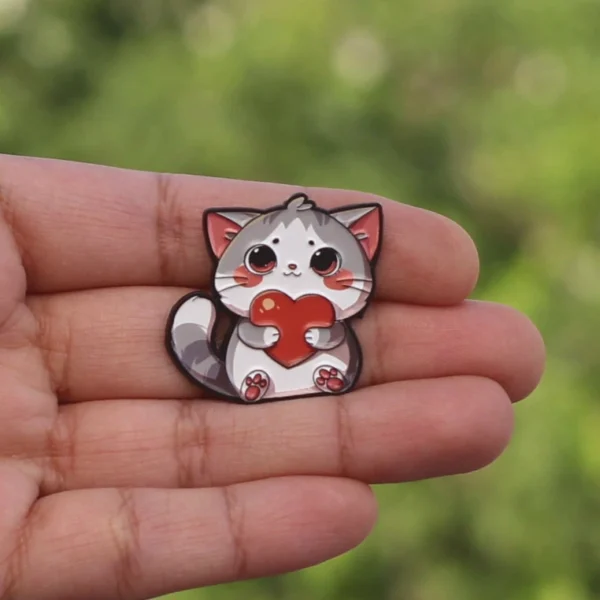 Cat Holding Heart Enamel Pin -10