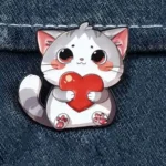 Cat Holding Heart Enamel Pin -7