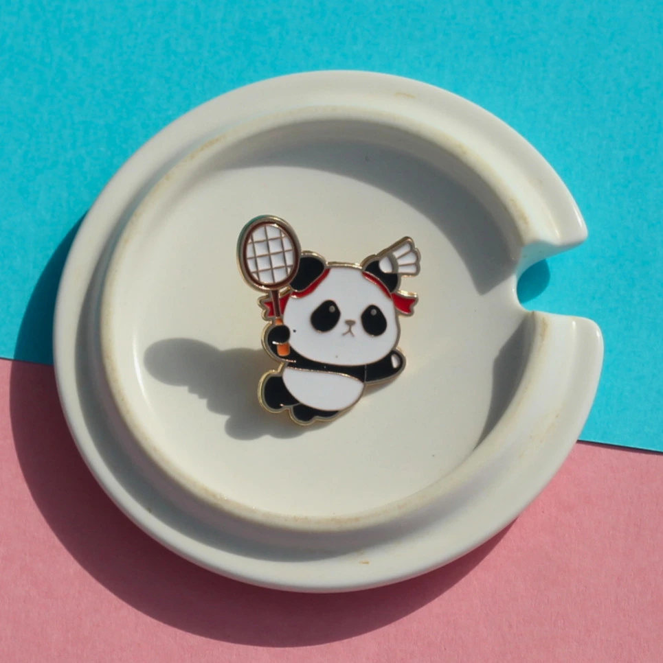 Panda Playing Badminton Enamel Pin -2 Panda Playing Badminton Enamel Pin -2