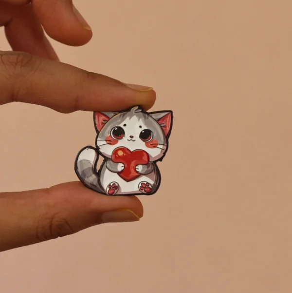 Cat Holding Heart Enamel Pin -11