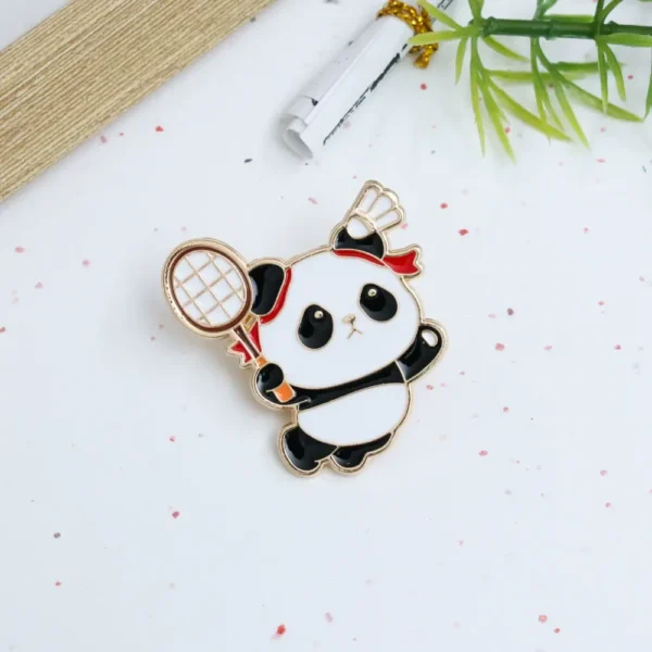 Panda Playing Badminton Enamel Pin -6