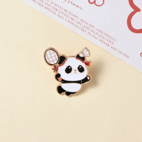 Panda Playing Badminton Enamel Pin -7