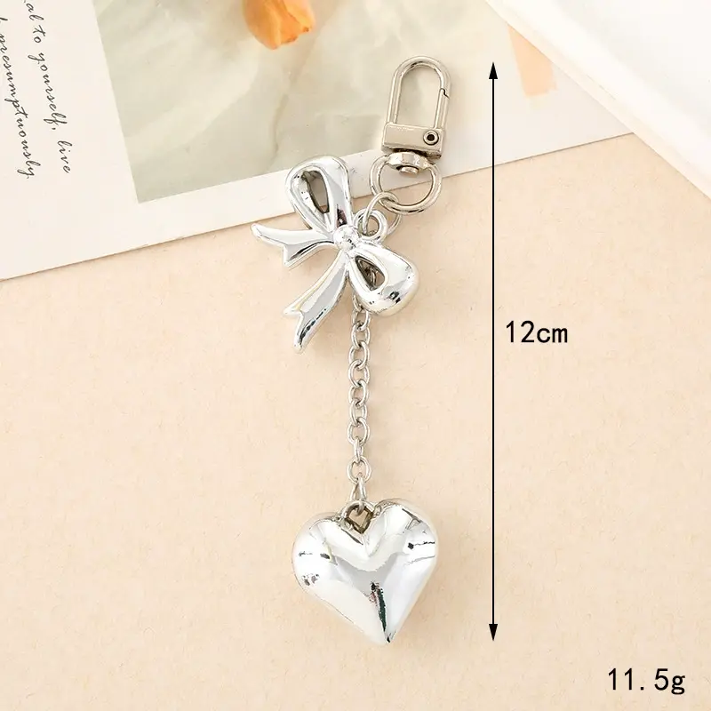 Aesthetic Y2K Style Silver Heart & Bowknot Keychain -5