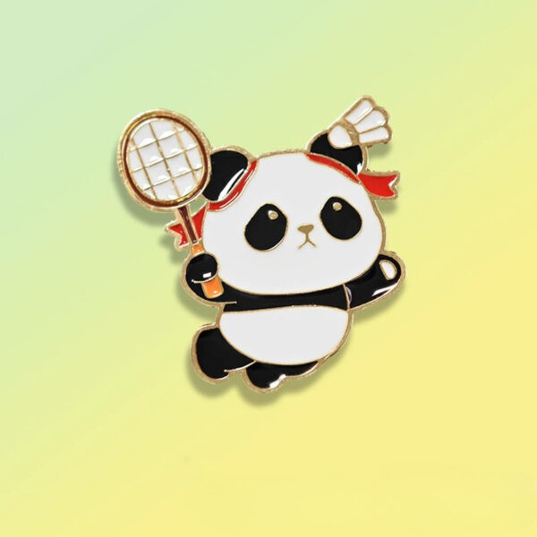 Panda Playing Badminton Enamel Pin -5
