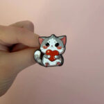 Cat Holding Heart Enamel Pin -2
