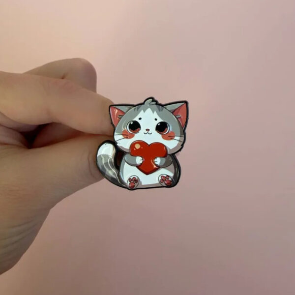 Cat Holding Heart Enamel Pin -2