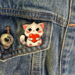 Cat Holding Heart Enamel Pin -3