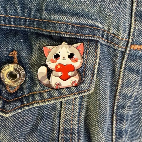 Cat Holding Heart Enamel Pin -3