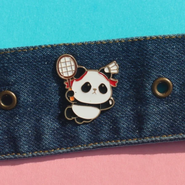 Panda Playing Badminton Enamel Pin -1