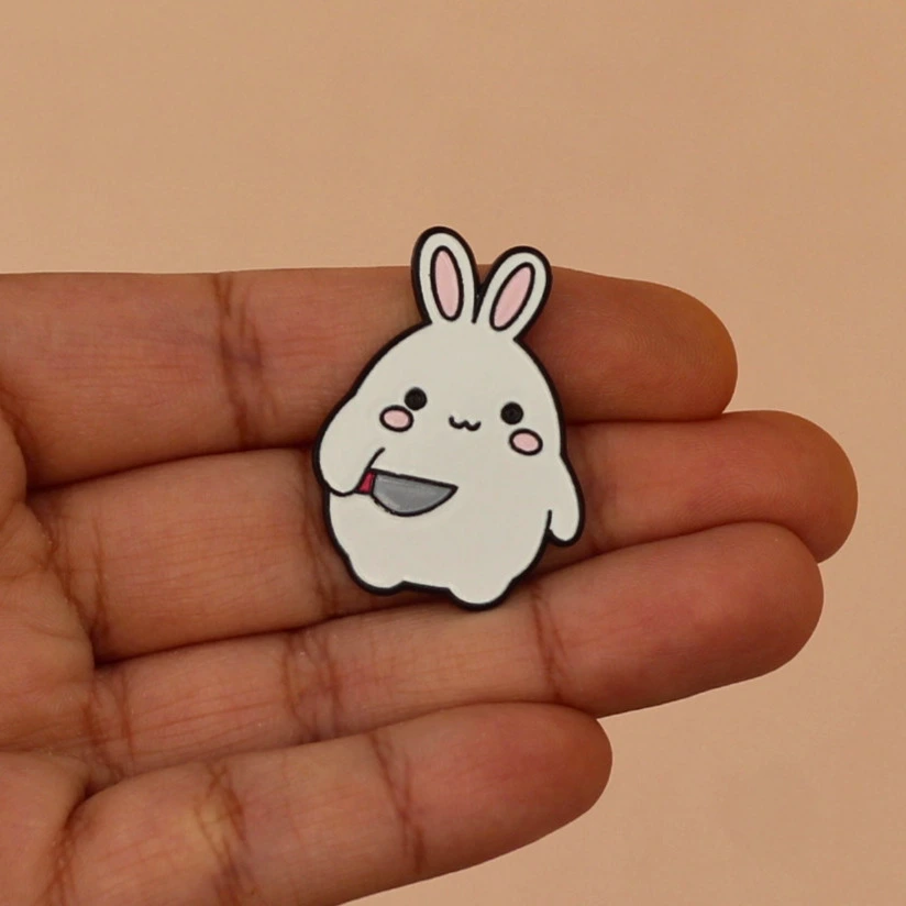 Bunny Holding Knife Enamel Pin -4