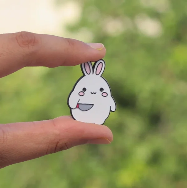 Bunny Holding Knife Enamel Pin -5