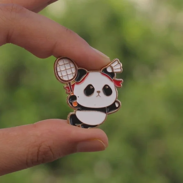 Panda Playing Badminton Enamel Pin -4