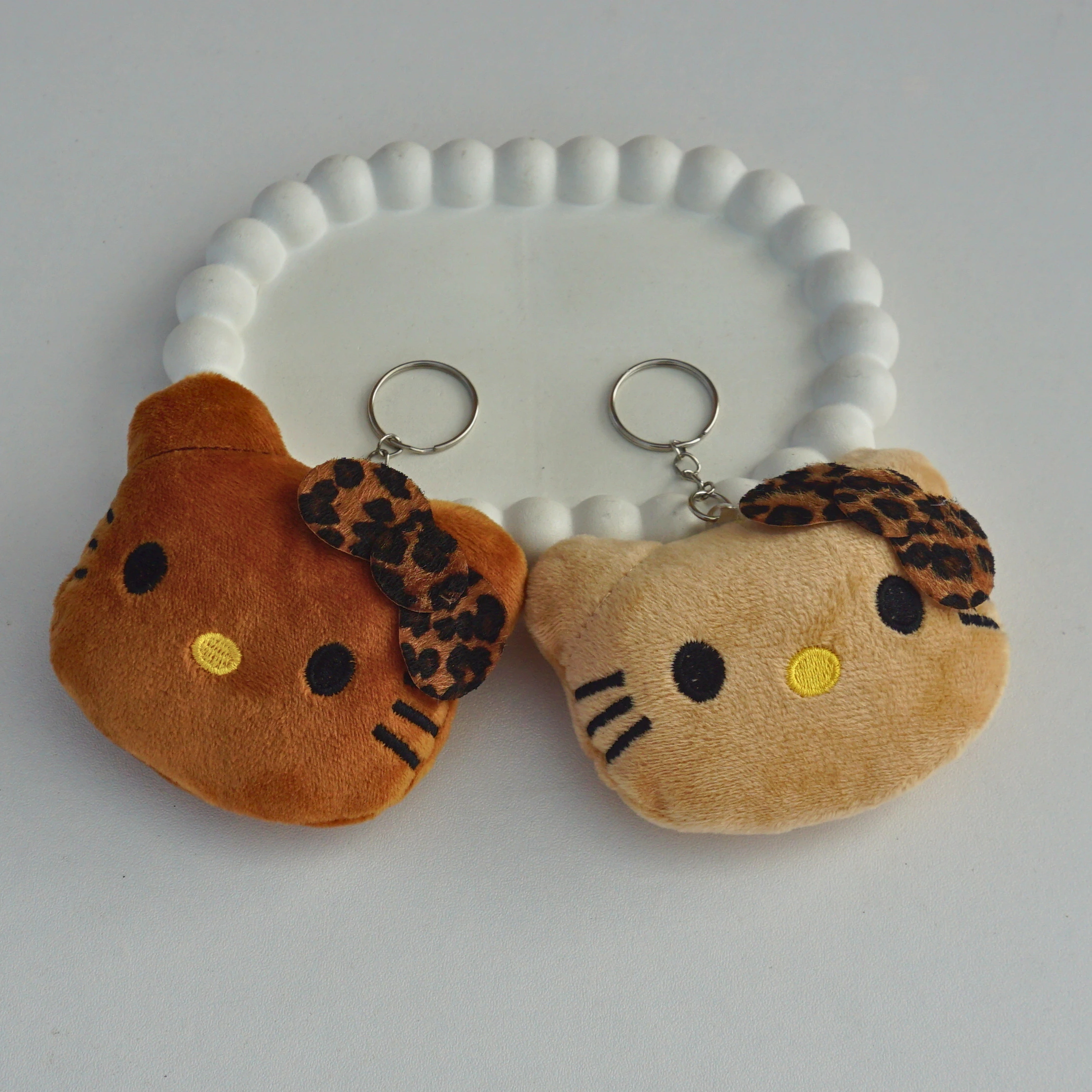 Vintage Brown Hello Kitty Face Plush Key Charm -10