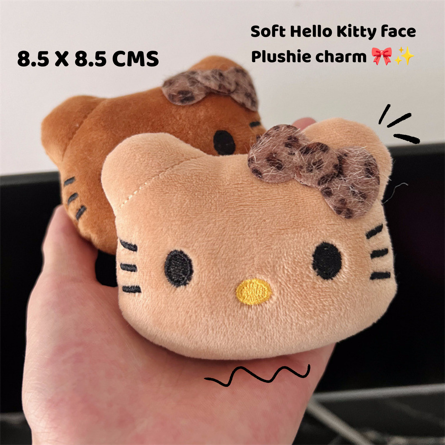 Vintage Brown Hello Kitty Face Plush Key Charm -9