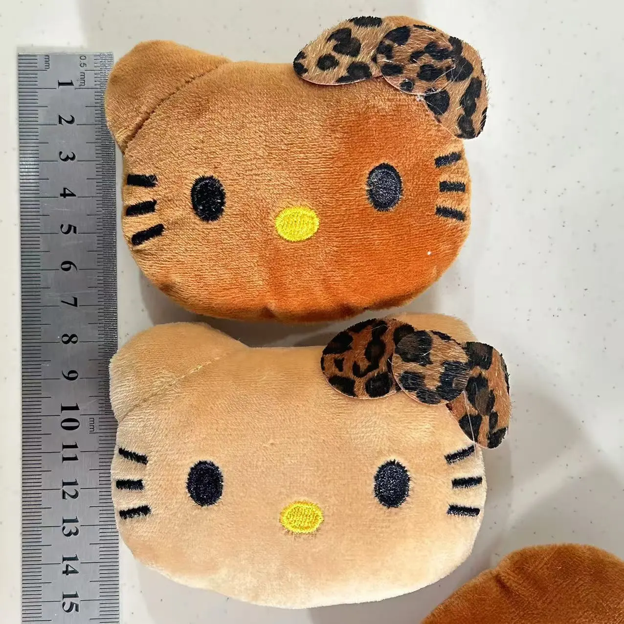 Vintage Brown Hello Kitty Face Plush Key Charm -2