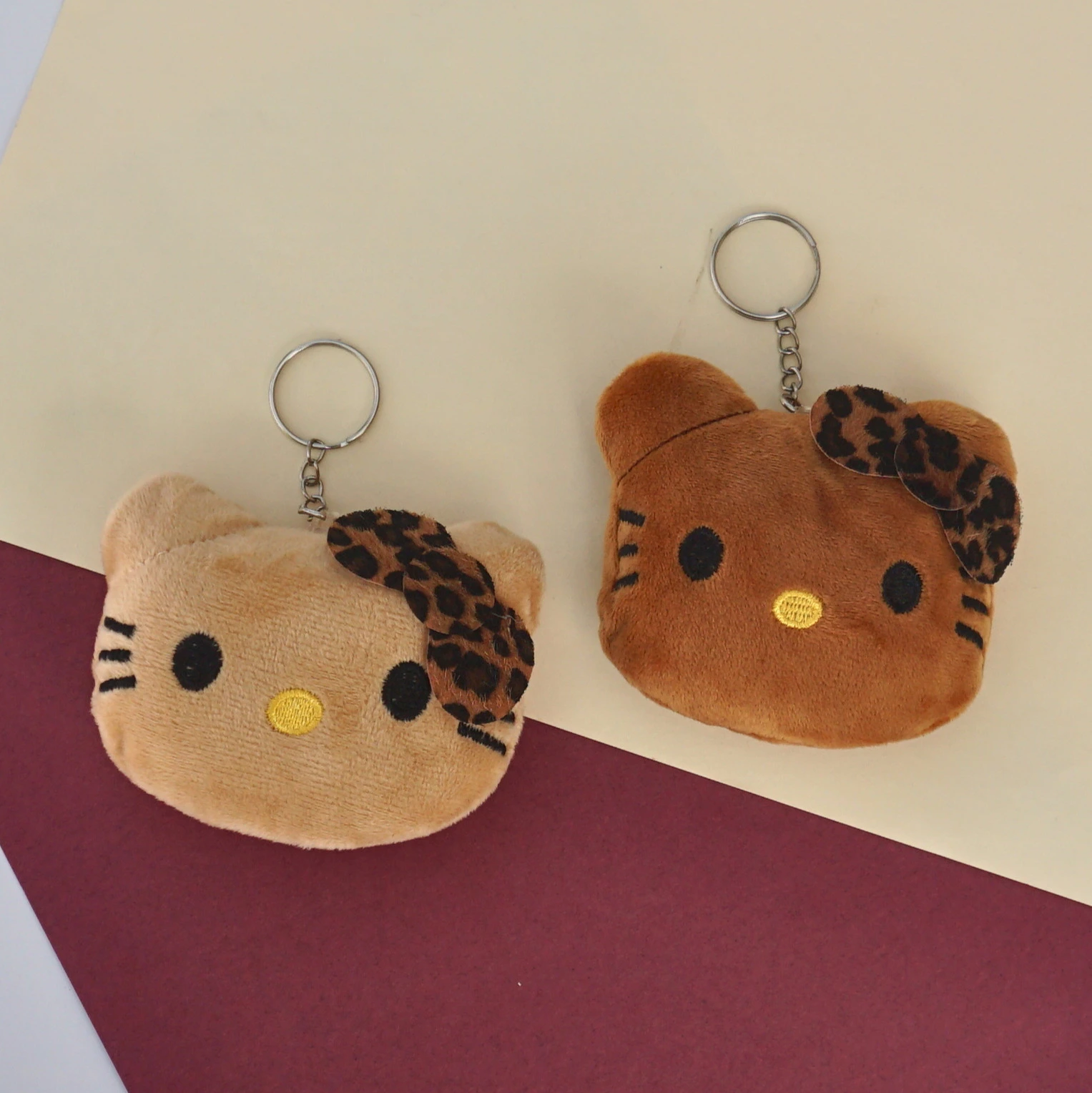 Vintage Brown Hello Kitty Face Plush Key Charm -13