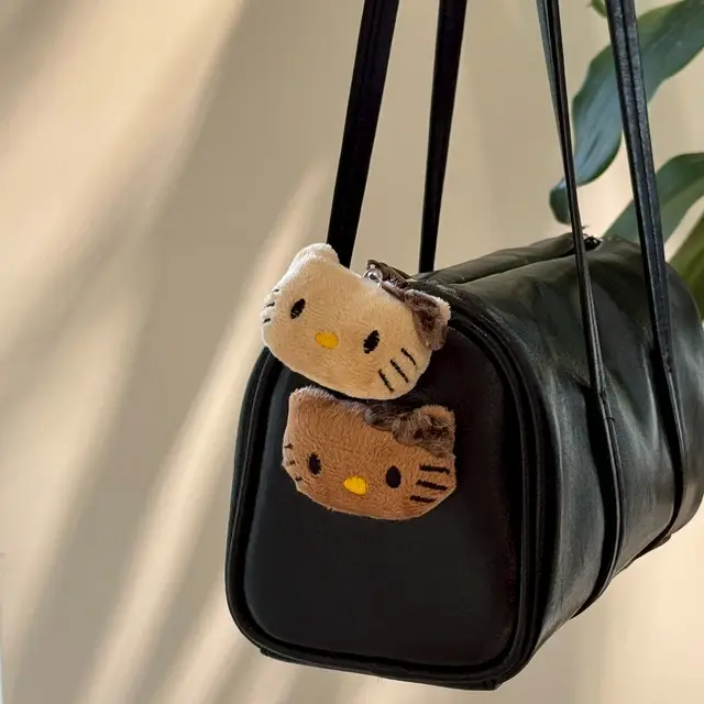Vintage Brown Hello Kitty Face Plush Key Charm -8